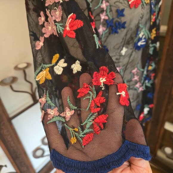 Anthropologie Maeve Meadows Sheer Floral Embroidered Top, Sz L - Picture 10 of 11